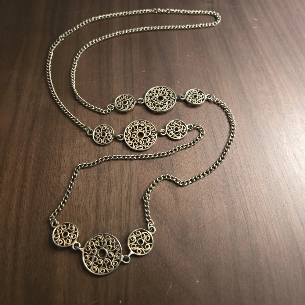 Vintage Gold Filigree Coin Necklace - Picture 1 of 3
